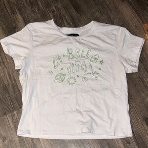 White Fox “ La Bella Vita “ cropped baby tee - woman’s large